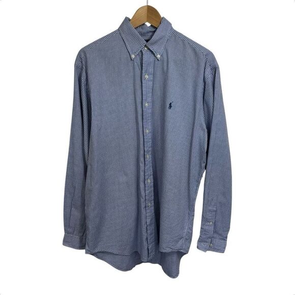 Ralph Lauren Yarmouth  Cotton Blue Plaid Preppy Long Sleeve Shirt, 15 1/2' - Picture 2 of 8